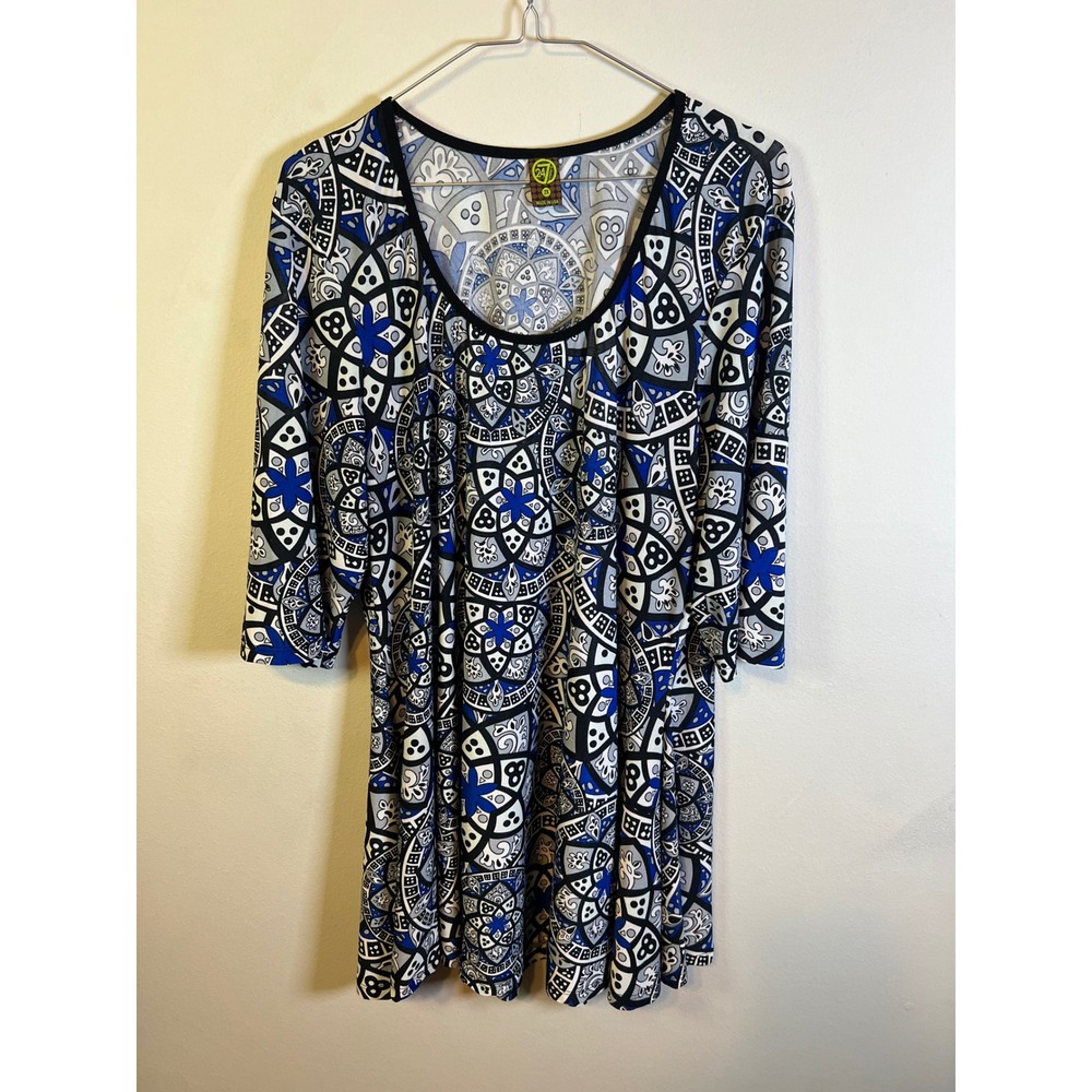 24/7 Comfort Womens Tunic Mandala Geometric Print Blue 2X
